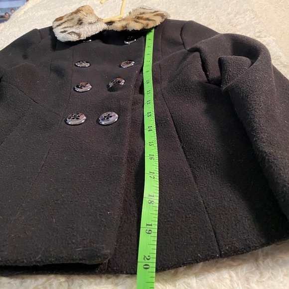Kids Black Pea coat Jacket with animal print Collar - Picture 3 of 5